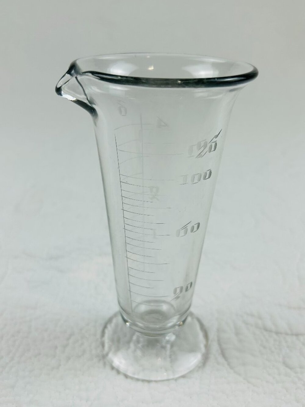 Whitall Tatum Co | Rare 1900's Glass Etched Footed Apothecary Graduated Beaker